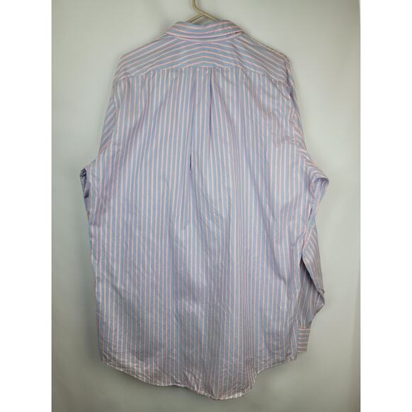 Lands End Mens Super Fine 2-Ply Yarn Striped Pink Blue Button Up Size 17/37 Tall - Picture 8 of 13